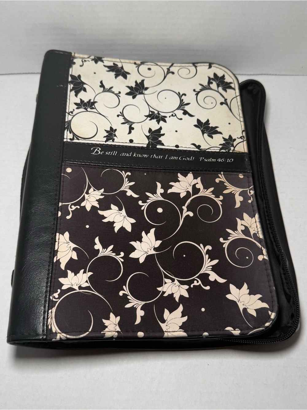 Psalm 46:10 Floral Damask Bible Cover Case Black White Christian Art Products